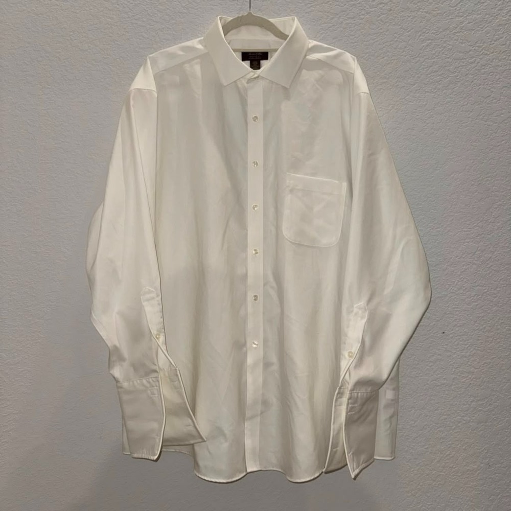 Tasso Elba Men's Dress Shirt Sz 18.5(2XL) With French Cuffs White Self Striped